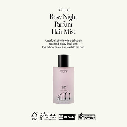 Anillo Rosy Night hair mist packaging details