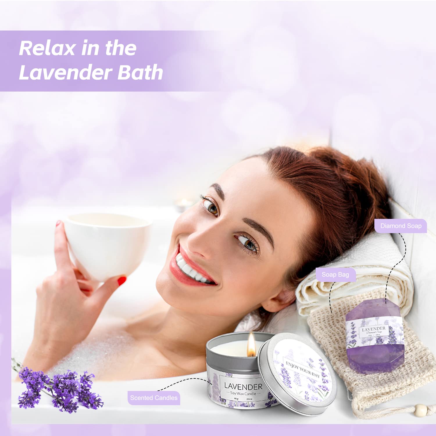 Frerdui luxury home spa collection with the included silk eye mask and hand balm laid out