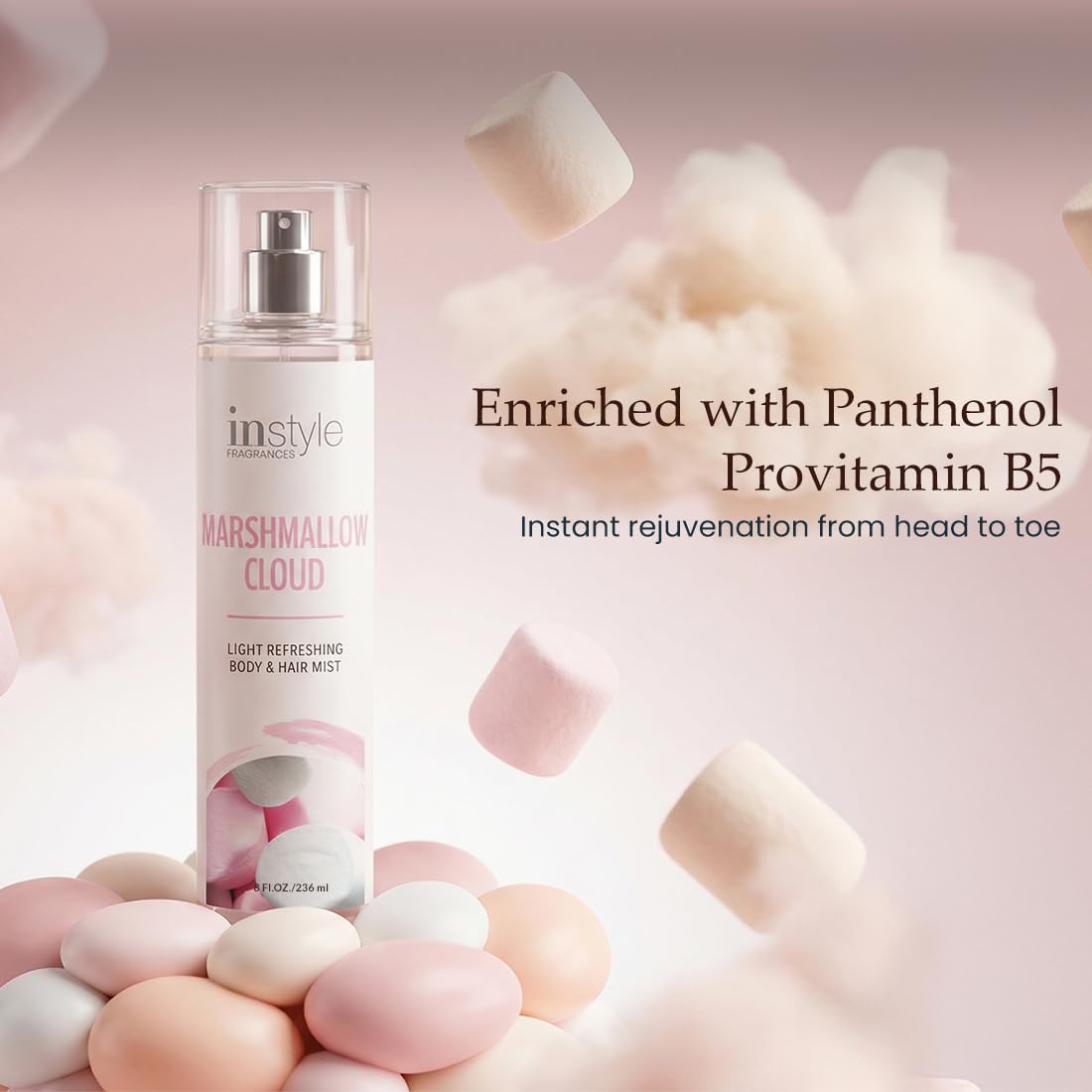 Instyle Fragrances Marshmallow Cloud mist application on hair