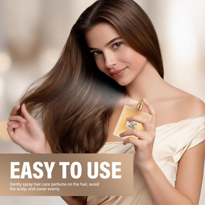 Person applying Arios hair perfume to ends of hair