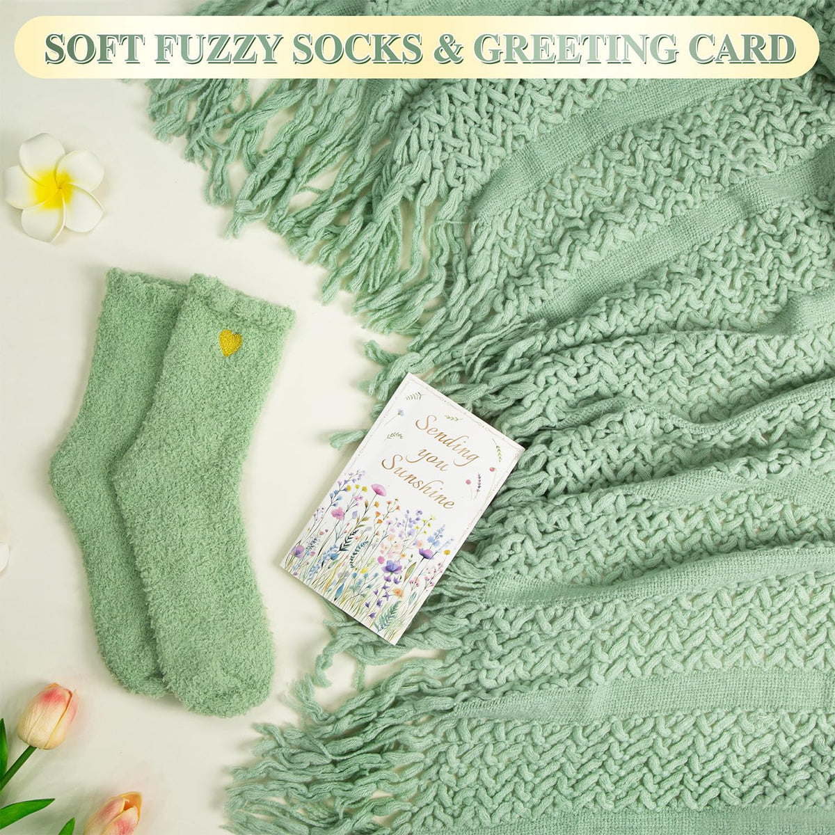Cozy fuzzy socks paired inside the complete gift box set