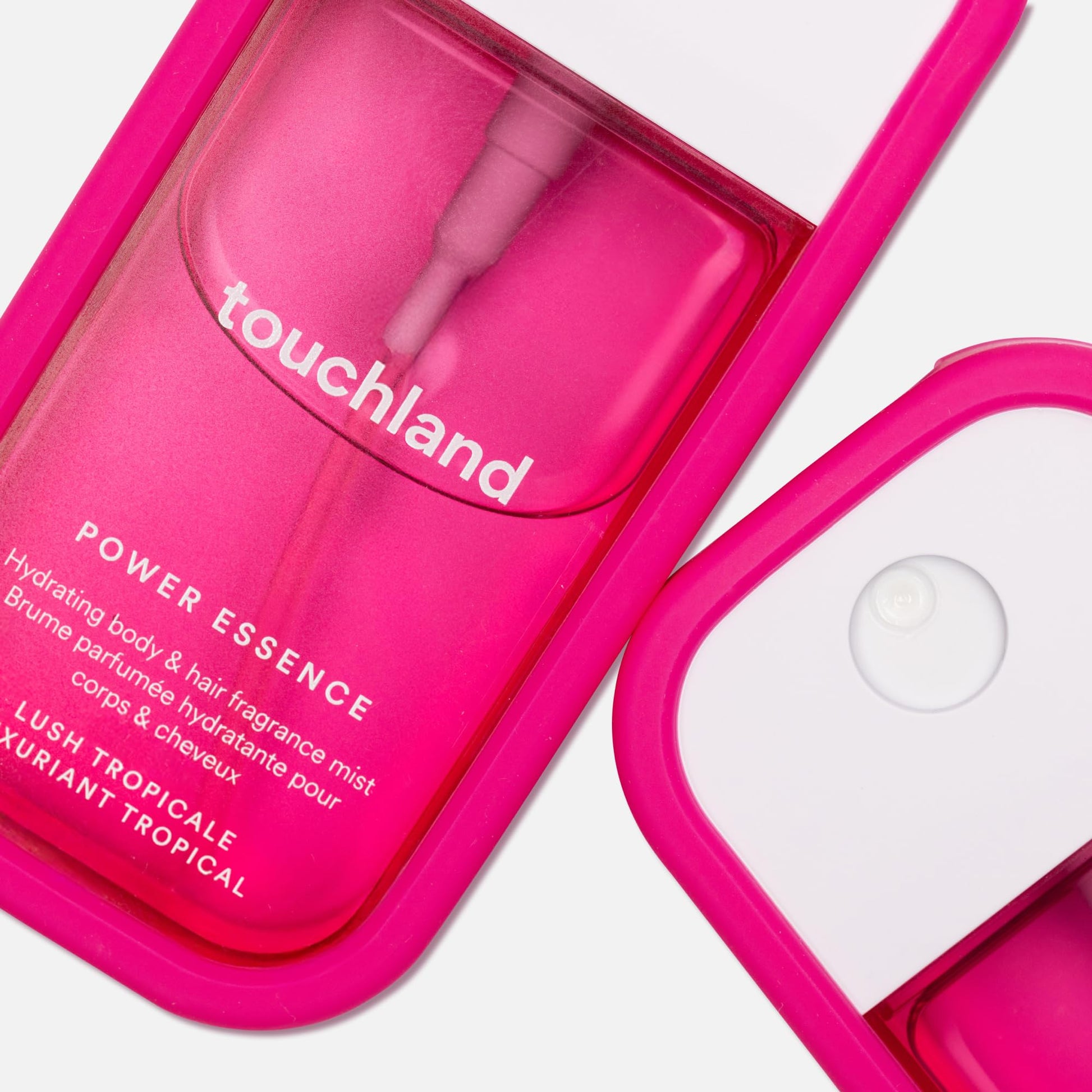 Side profile of Touchland Hibiscus Pink protective fragrance mist cover