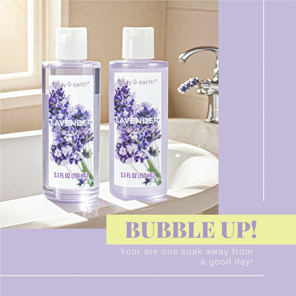 The 11-piece lavender relaxation kit displayed with the purple loofah.