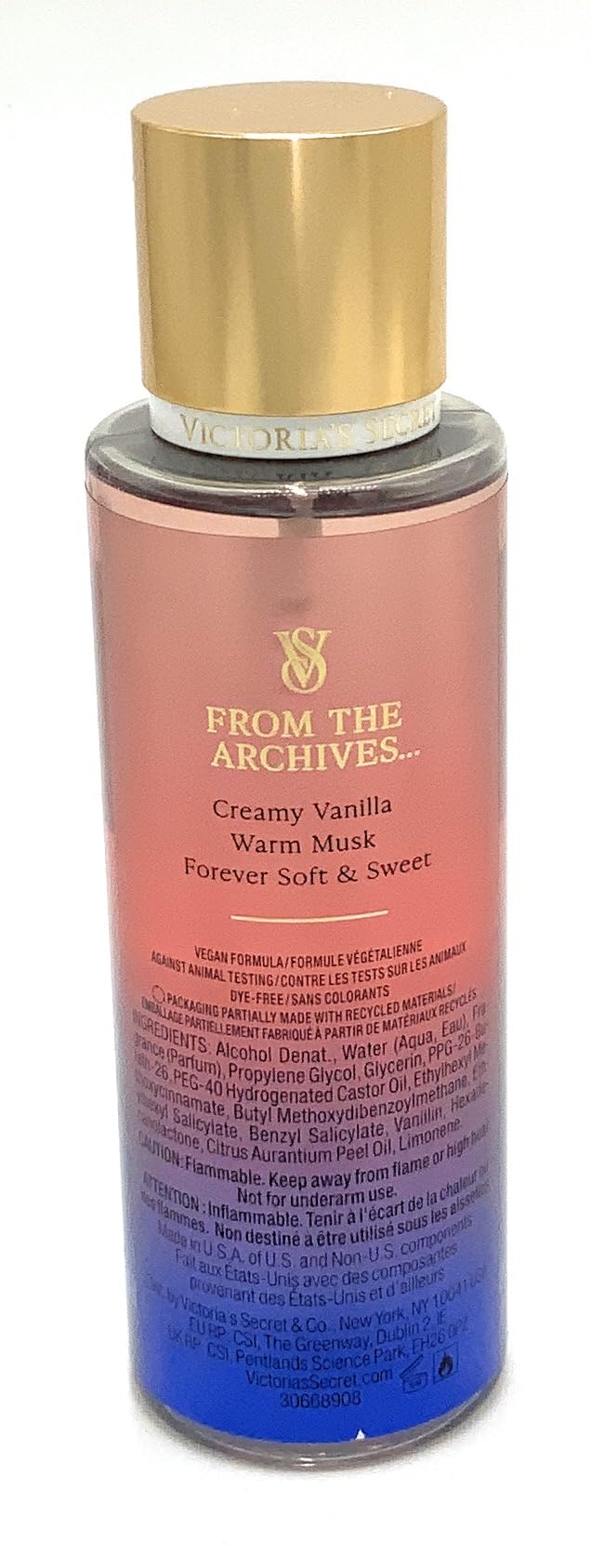 Close up of Victoria's Secret Vanilla Lace 8.4 fluid ounce body mist bottle