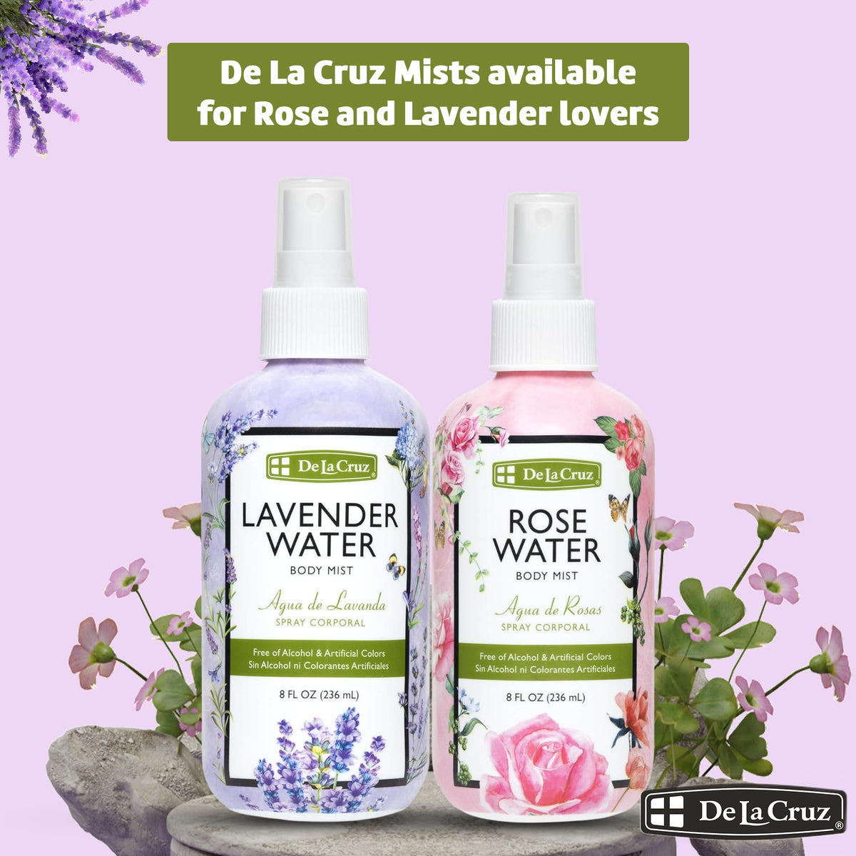 De La Cruz lavender mist 8 fluid ounces bottle back view