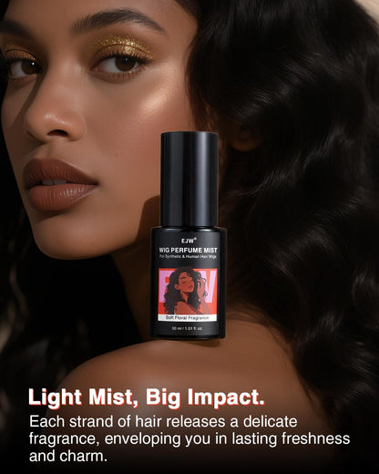 Close up of EJW wig perfume packaging