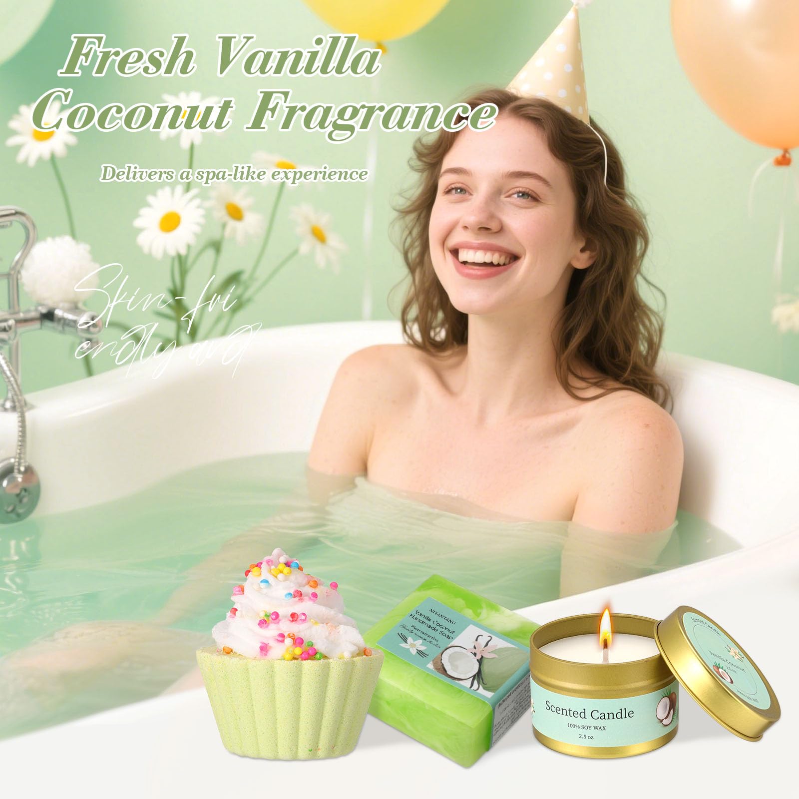 Detailed view of the daisy themed decorative mug and accessories