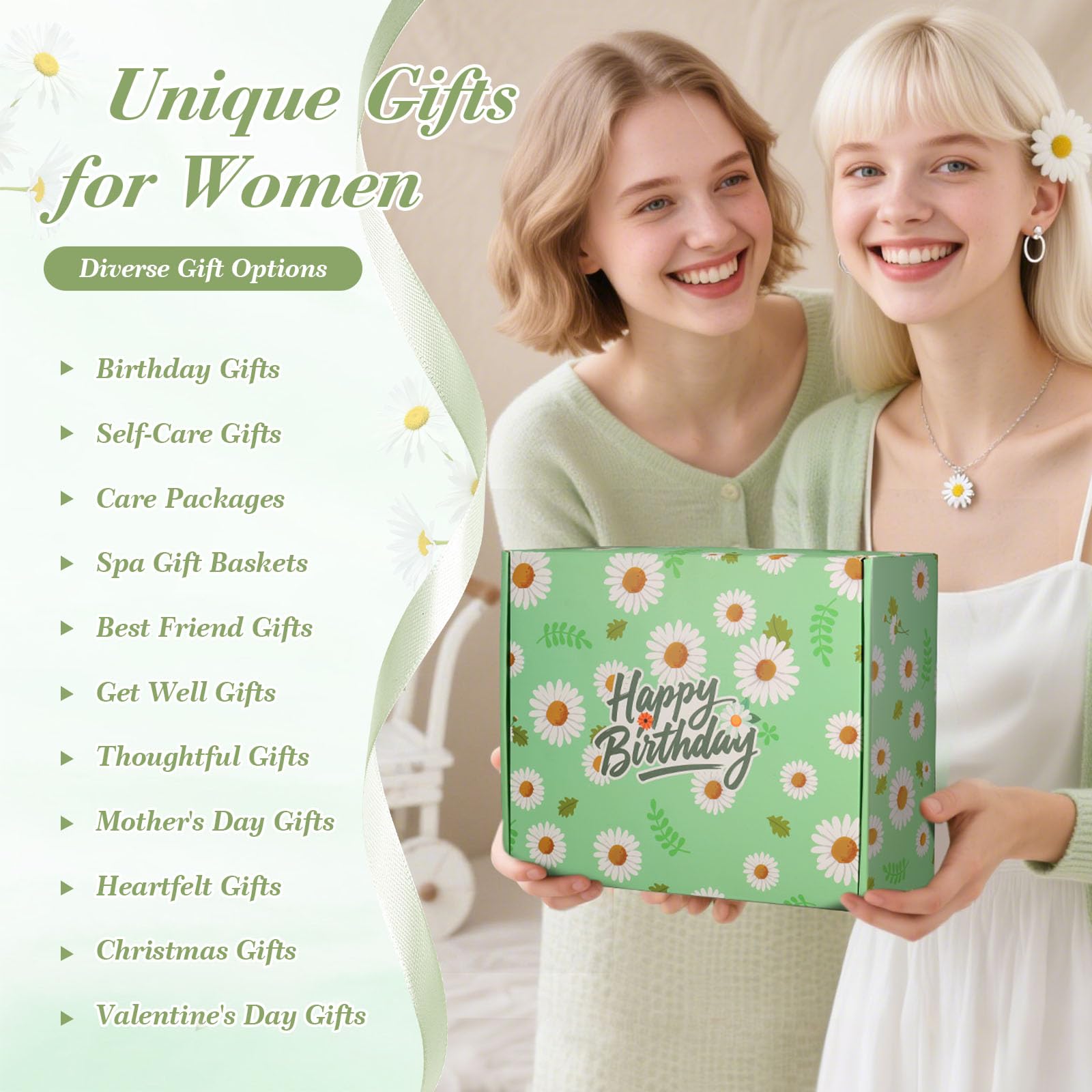 Lifestyle shot of Fesveoke daisy spa gift box ready for gifting
