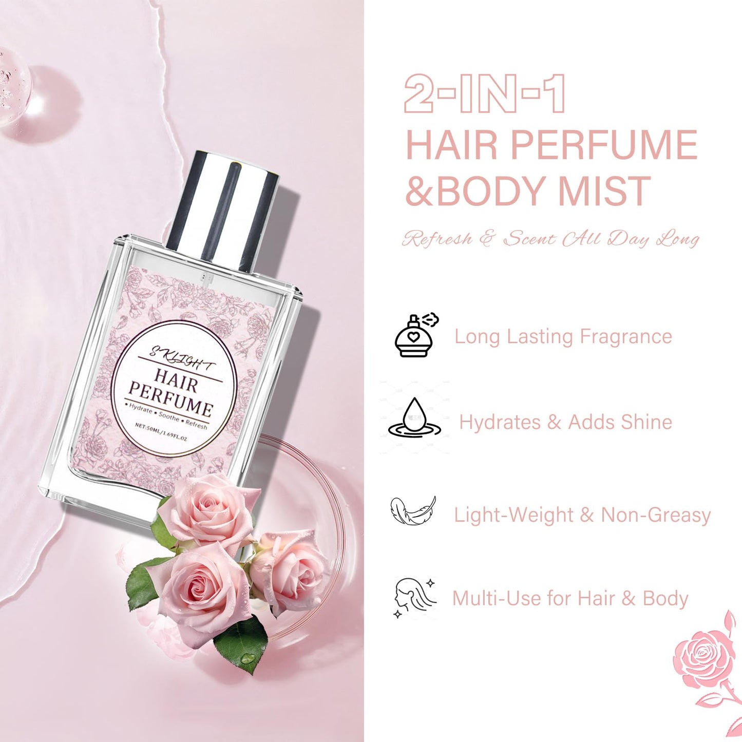 Woman applying pheromone hair perfume for hydration and scent