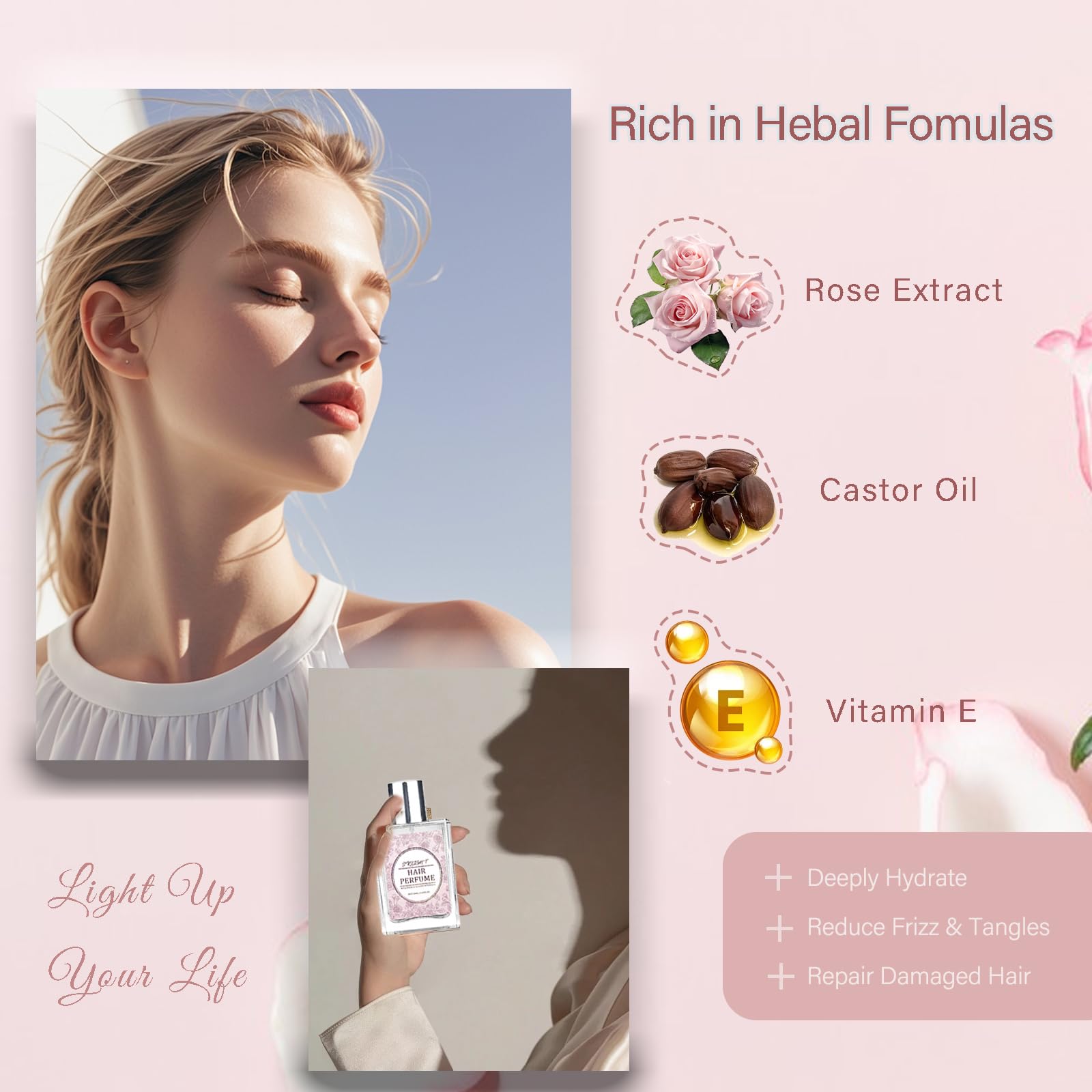 Elegant packaging of Flower Moradita rose scented hair mist