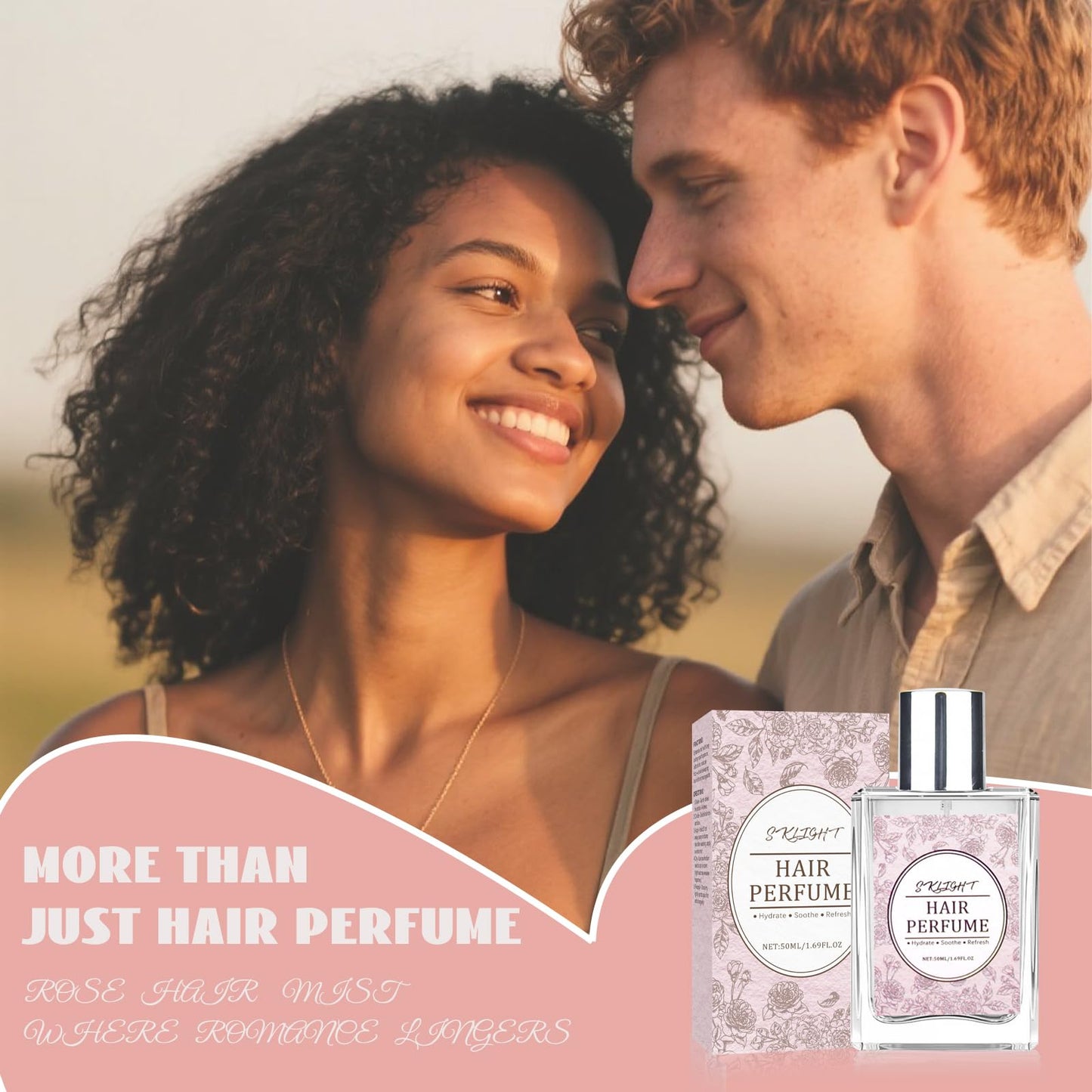 Travel size 50ml rose hair perfume mist in hand