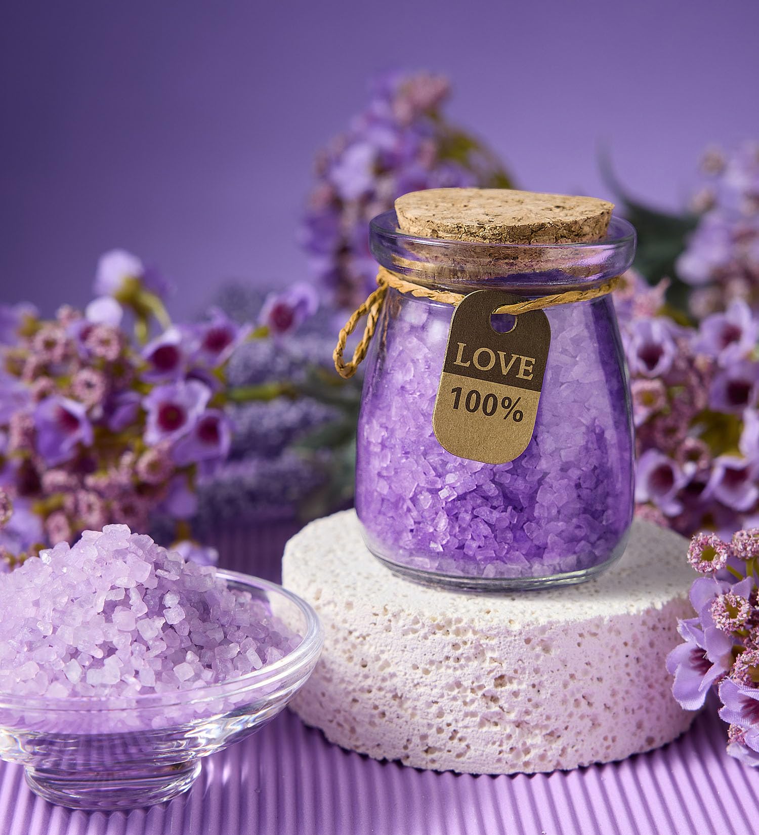 Handmade lavender soap and scented candle for spa set
