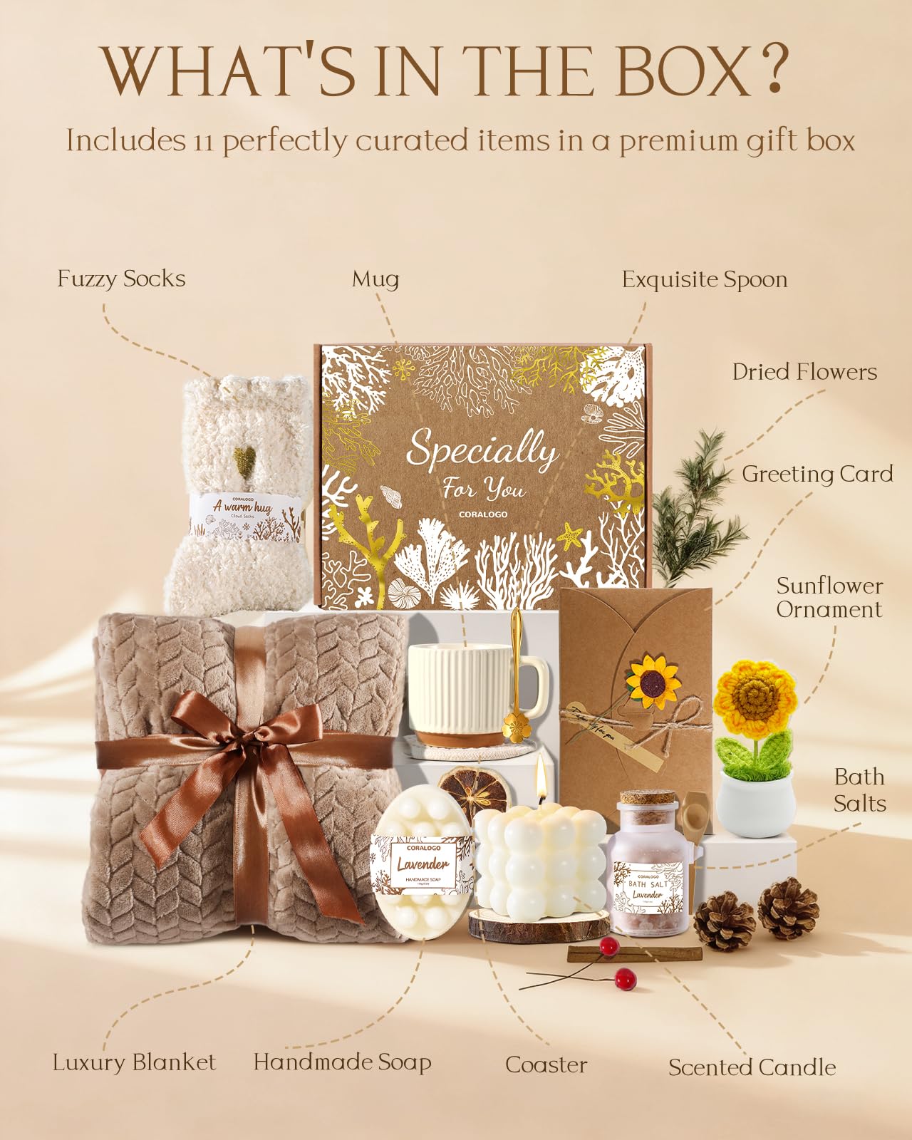 Coralogo spa gift set including plush throw blanket and ceramic mug