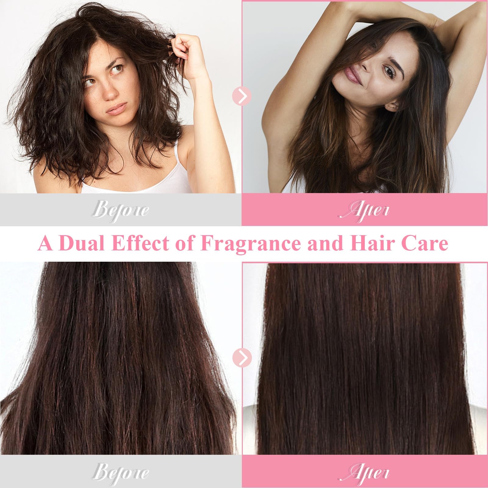 Model applying Msktasy hair perfume for frizz control