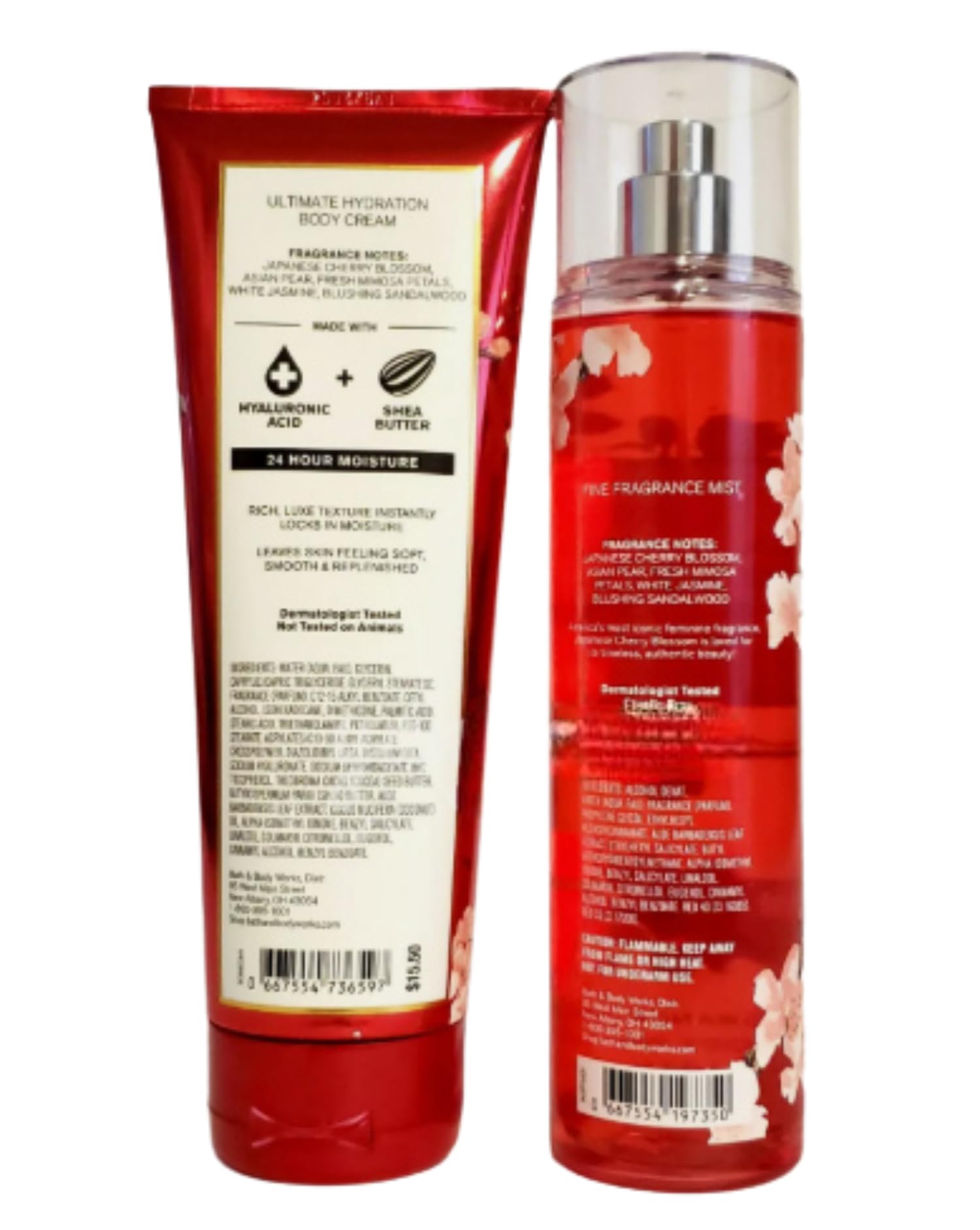 Full size Japanese Cherry Blossom fragrance mist and body cream bottles