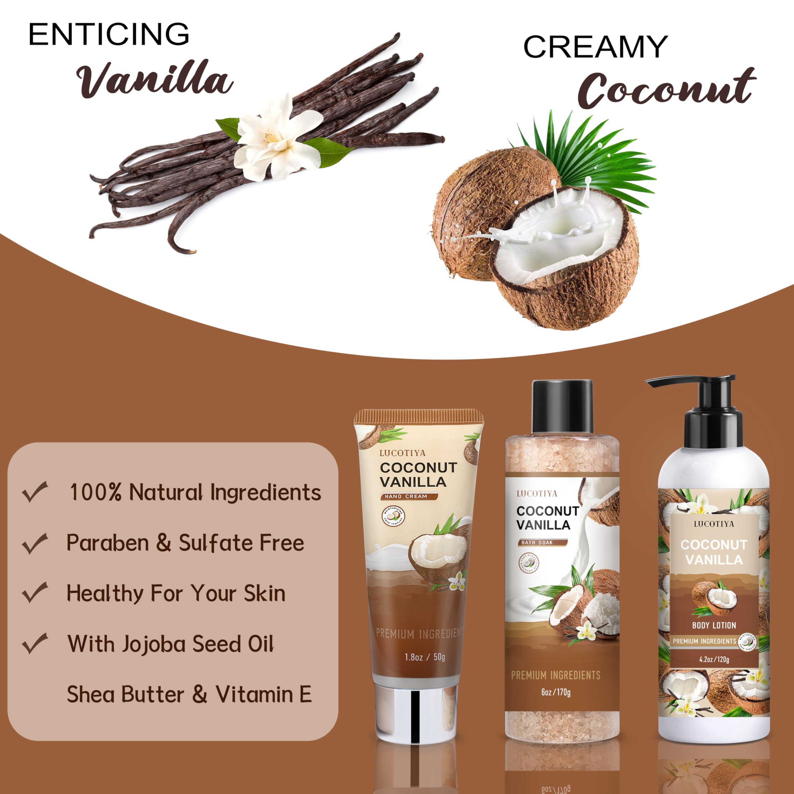 Close up of Lucotiya vanilla coconut body scrub and bath soak