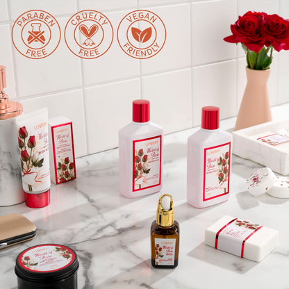 Lovery self-care kit displaying soft fabric eye mask and shower steamers
