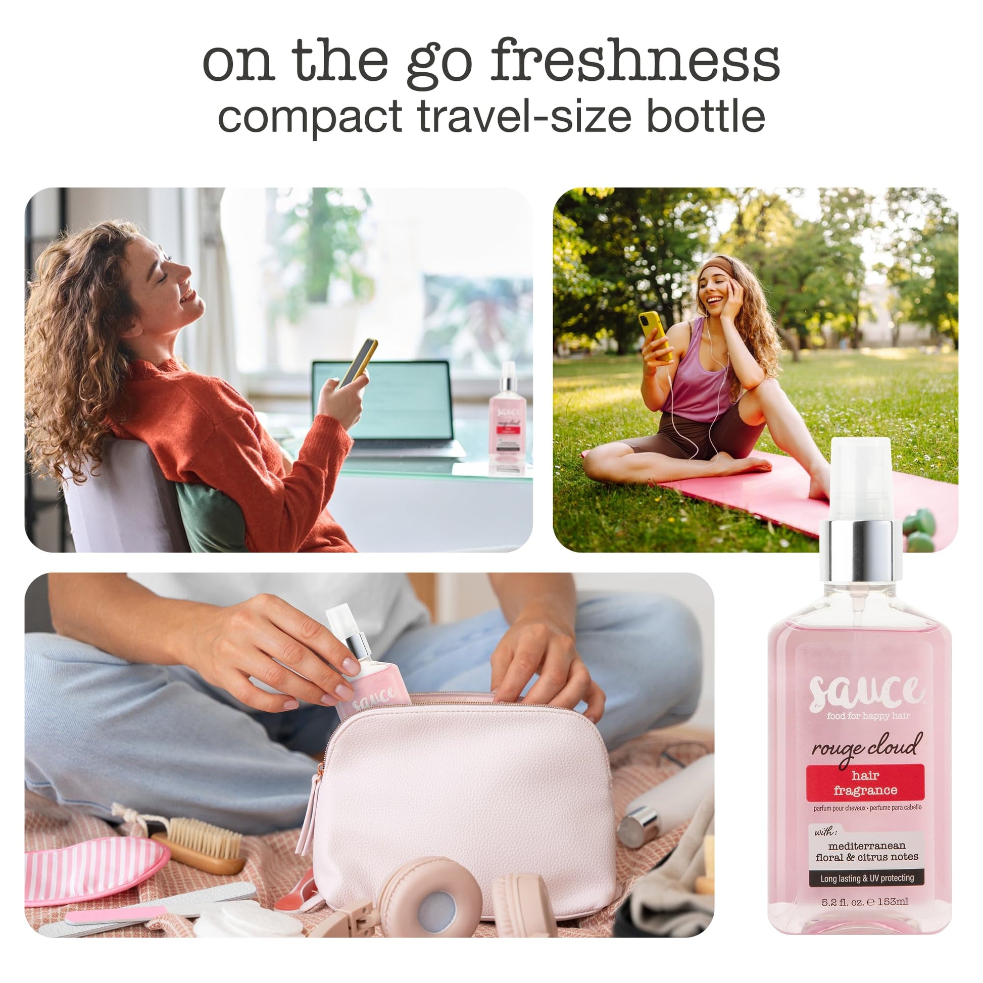 Woman styling hair with Sauce Beauty hair fragrance