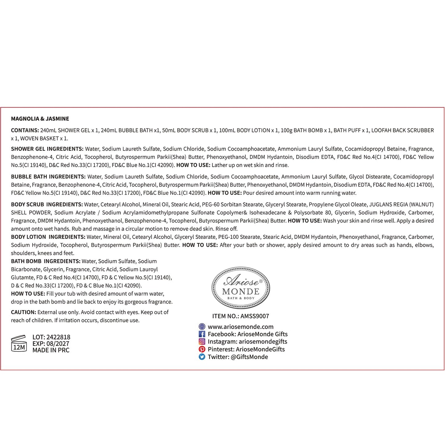 Detailed display of ArioseMonde bath products and accessories