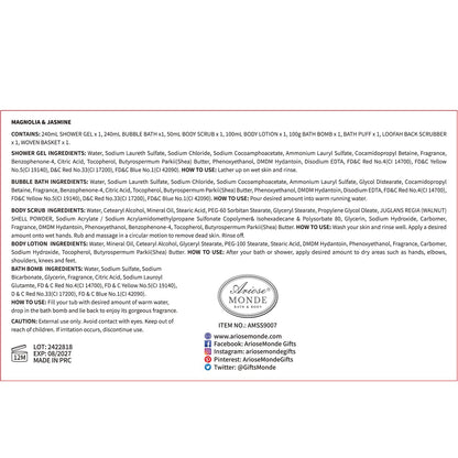 Detailed display of ArioseMonde bath products and accessories