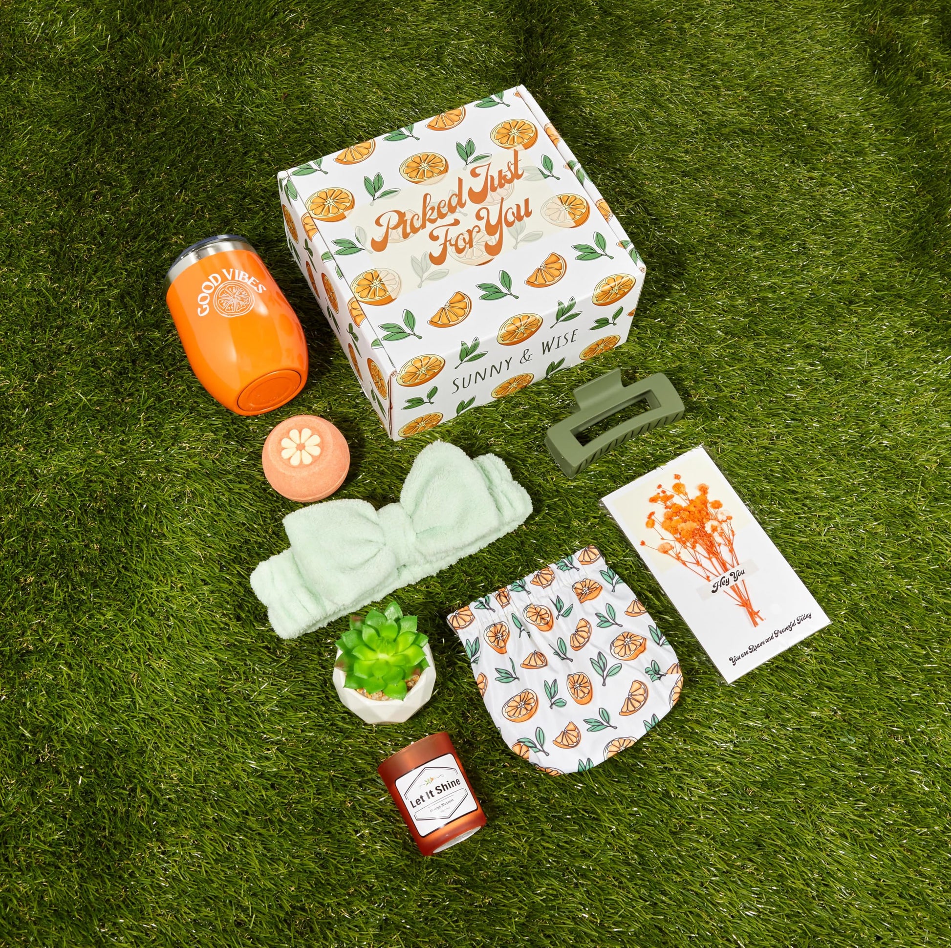 Full eight piece Sunny And Wise self care package contents