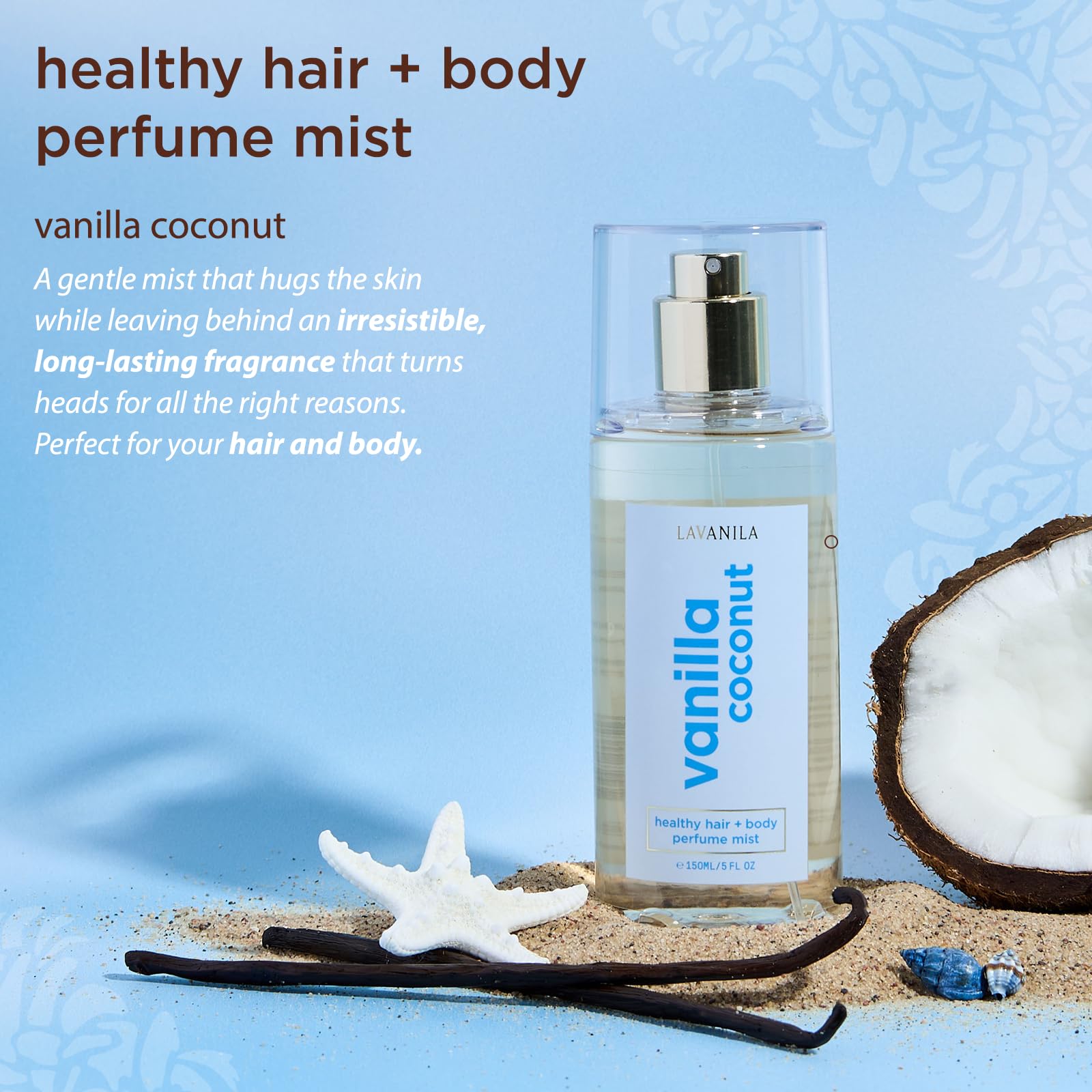 Lavanila Vanilla Coconut fragrance spray 5 fluid ounce bottle label details