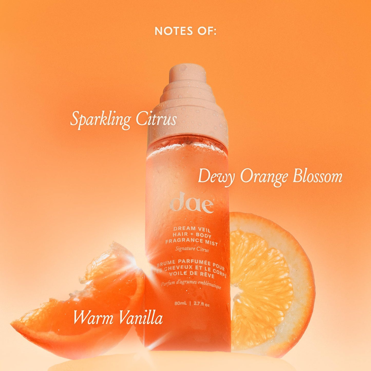 Close up of Dae Dream Veil hair and body mist label
