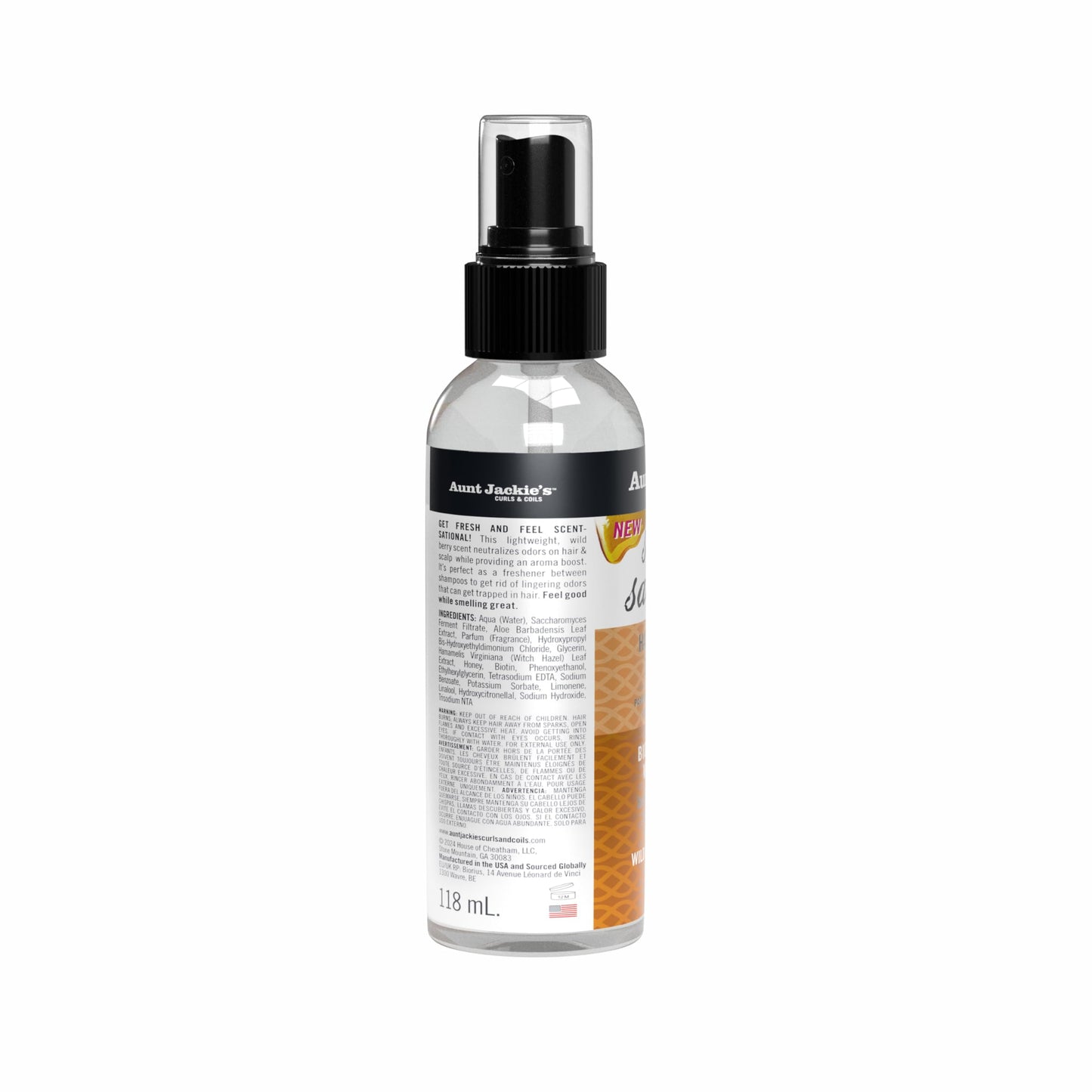 Product texture and application of Aunt Jackie's hair perfume