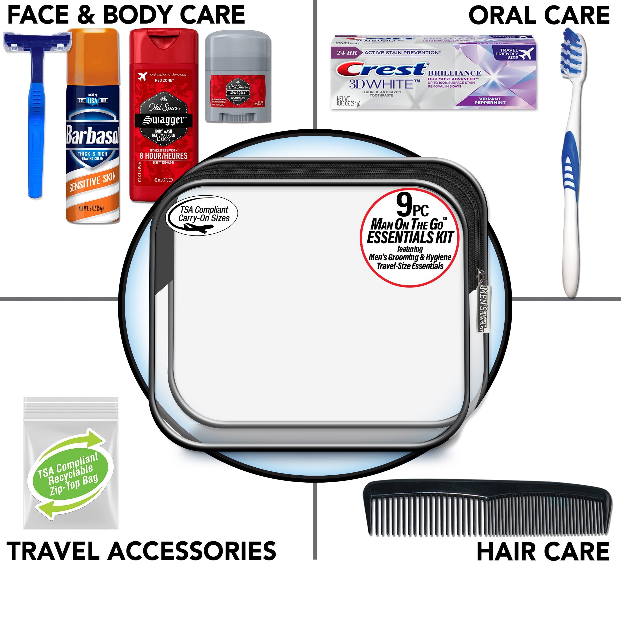 Open view of the TSA compliant clear toiletry bag with contents