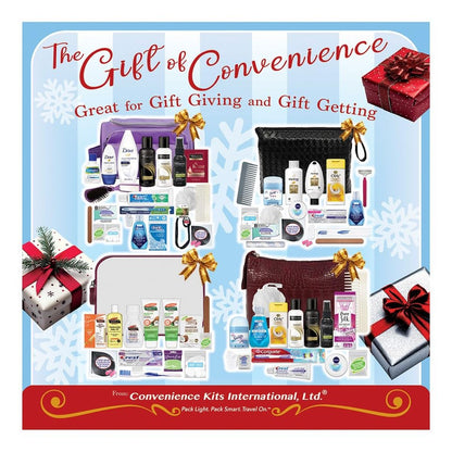 Full list of 9-piece grooming essentials displayed outside the bag