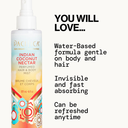 Tropical coconut and vanilla scent hair perfume spray