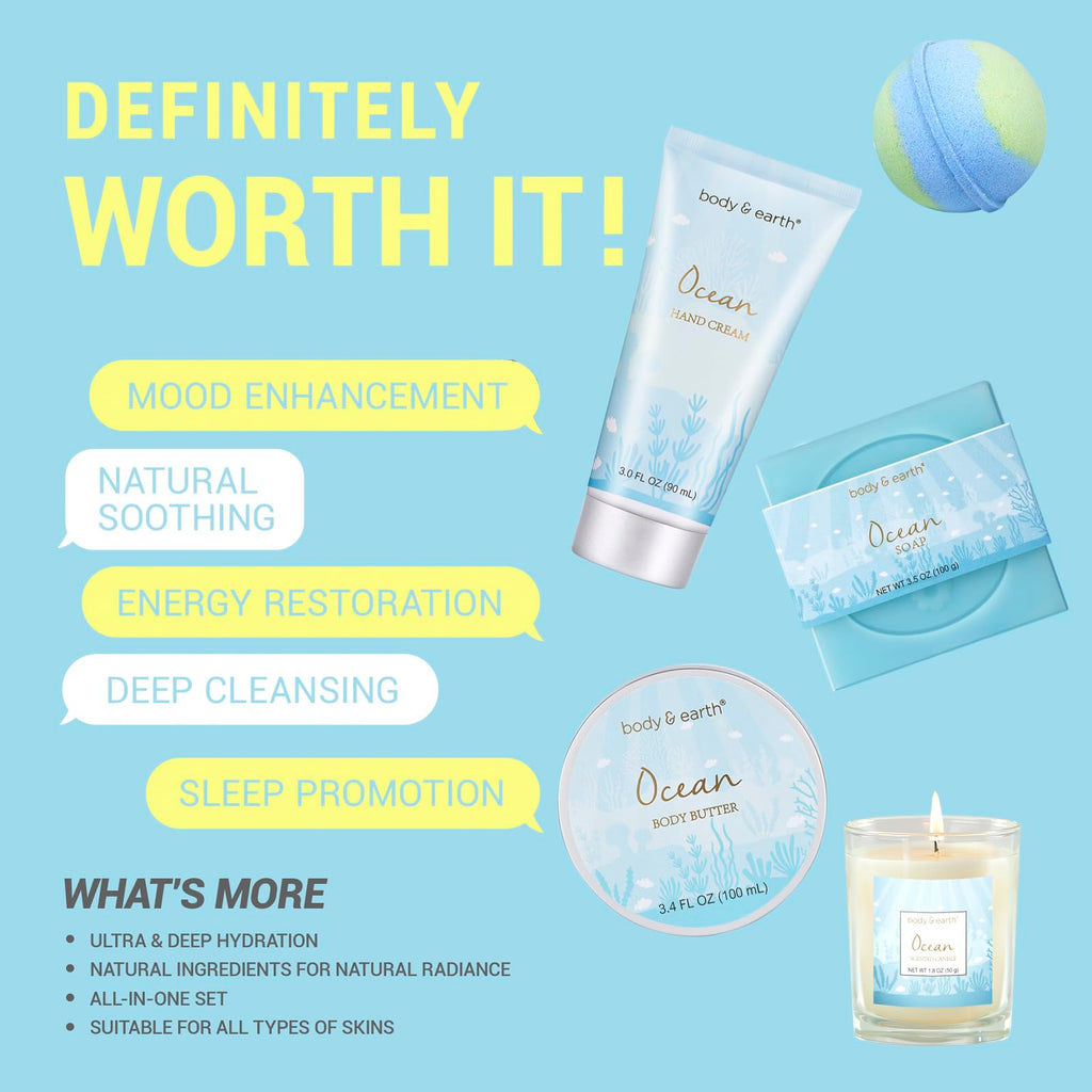 Body And Earth spa gift set arranged inside its decorative storage box.