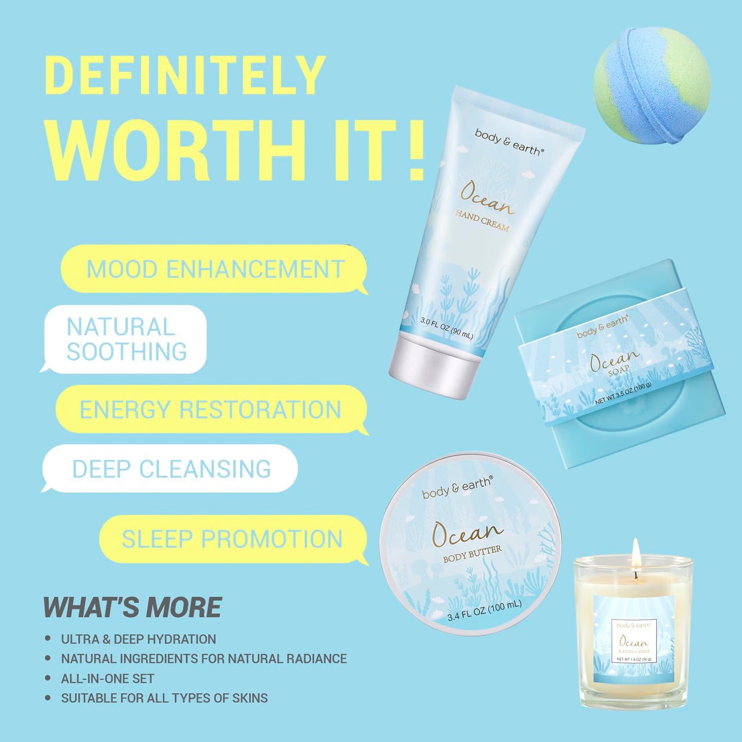 Full contents of Body and Earth 5 piece spa kit