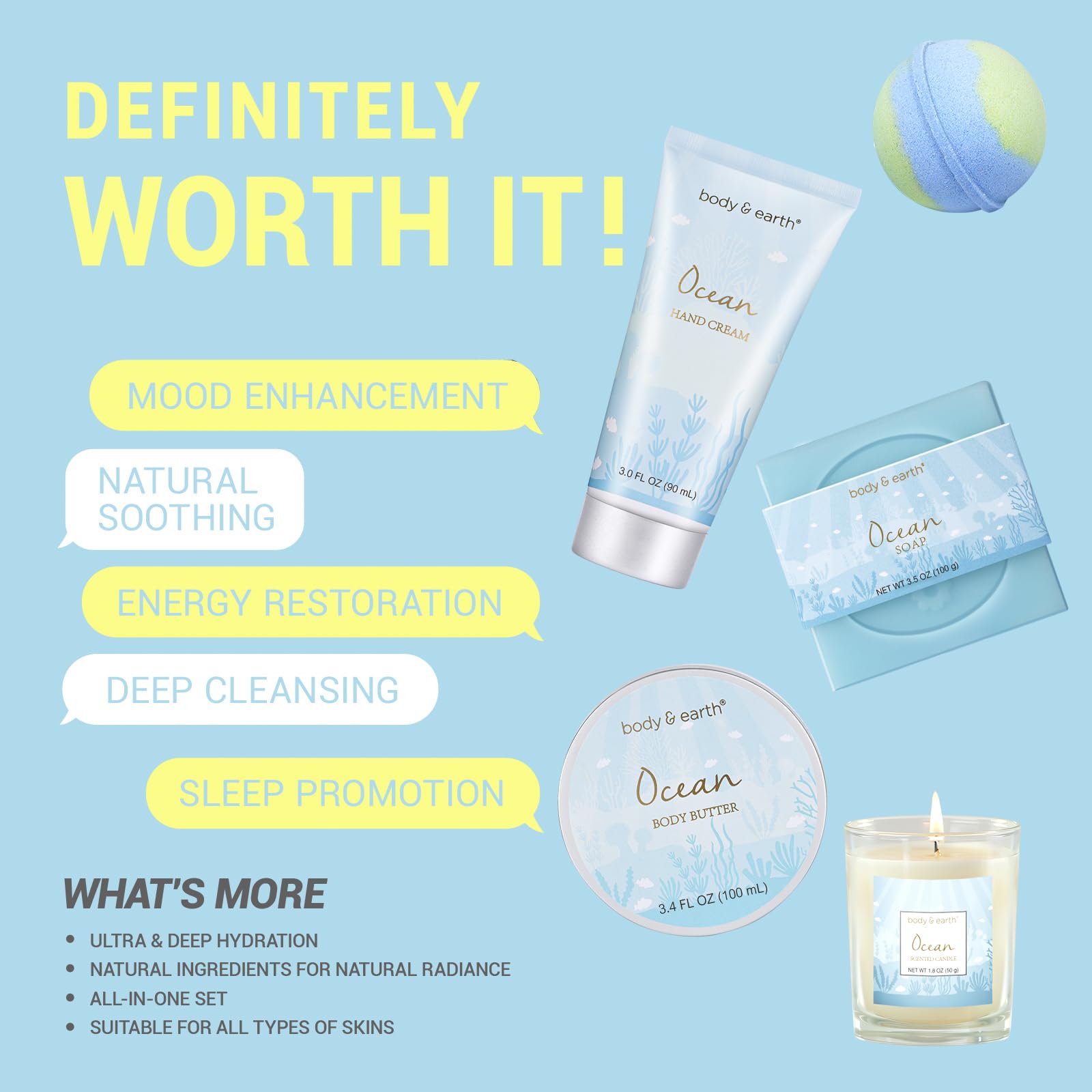 Full contents of Body and Earth 5 piece spa kit