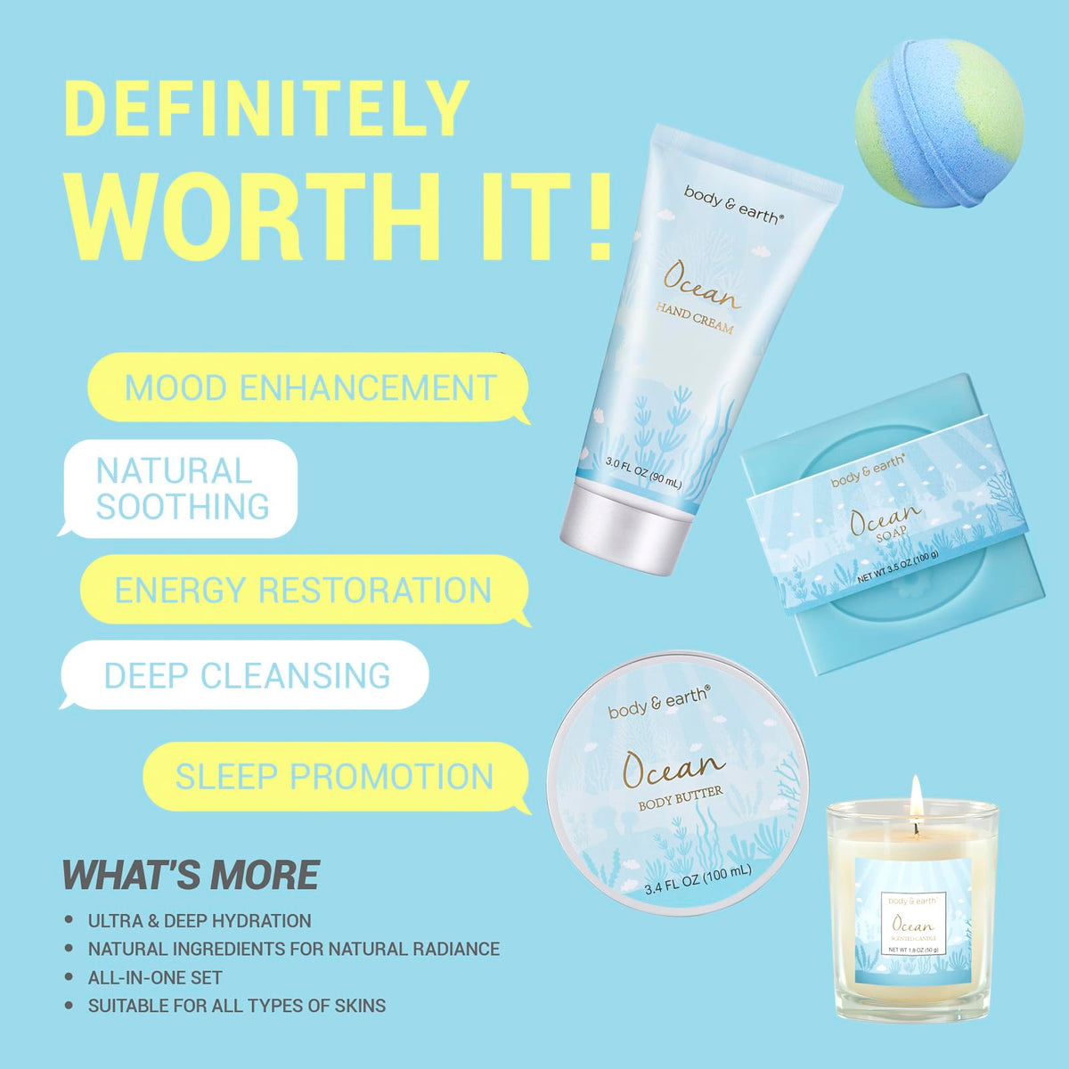 Body And Earth spa gift set arranged inside its decorative storage box.