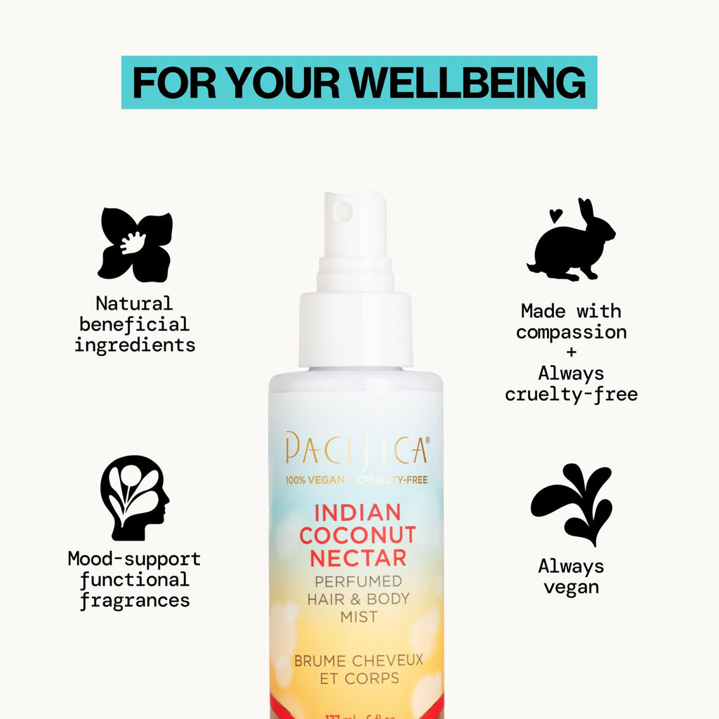 Pacifica Beauty Indian Coconut Nectar hair perfume bottle lifestyle angle