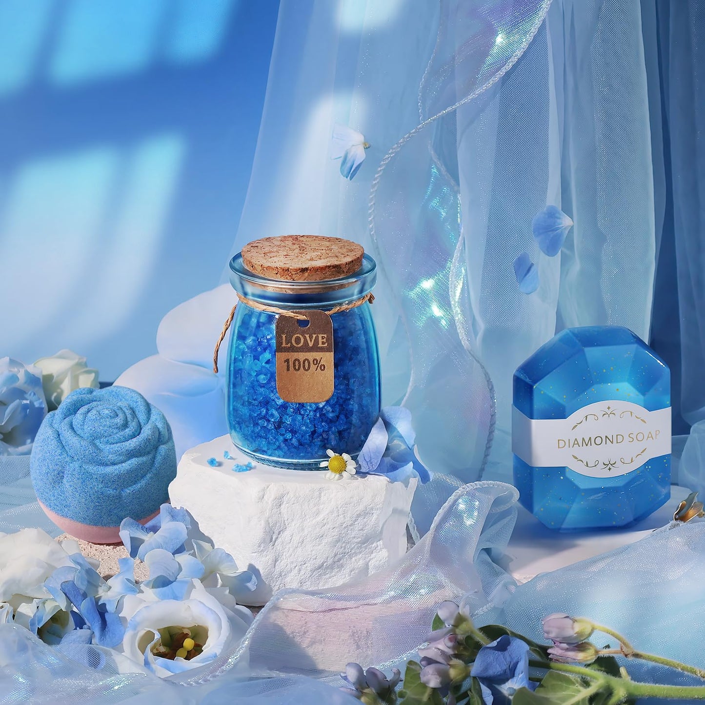 Larierour love bath salts jar and blue rose bath bomb unboxed overview
