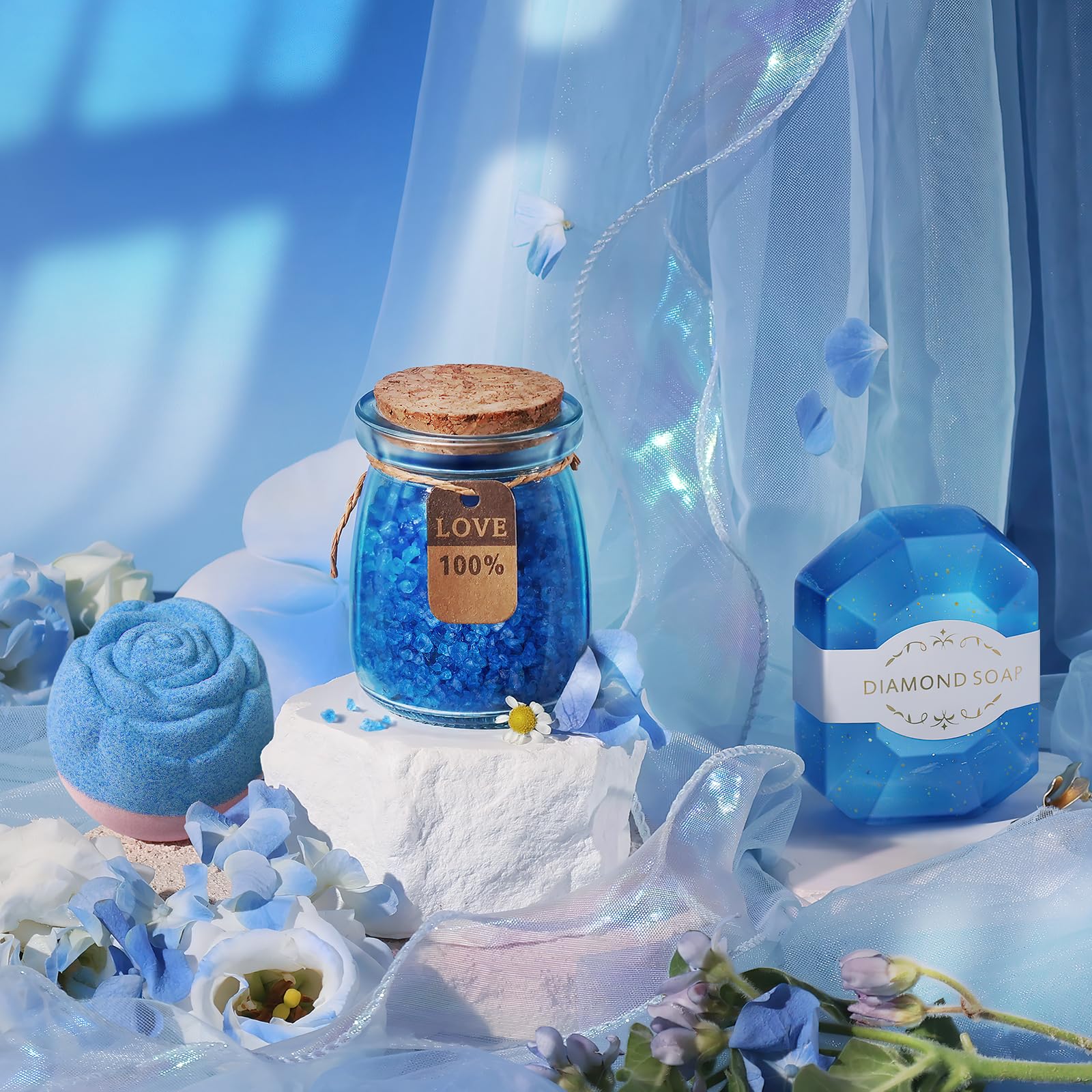 Larierour love bath salts jar and blue rose bath bomb unboxed overview