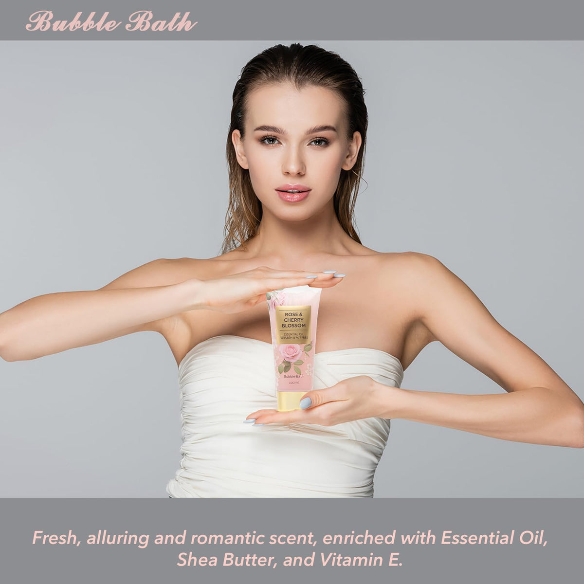 Ra Rosa Acca body lotion and cream bottles close up. Moisturizer.