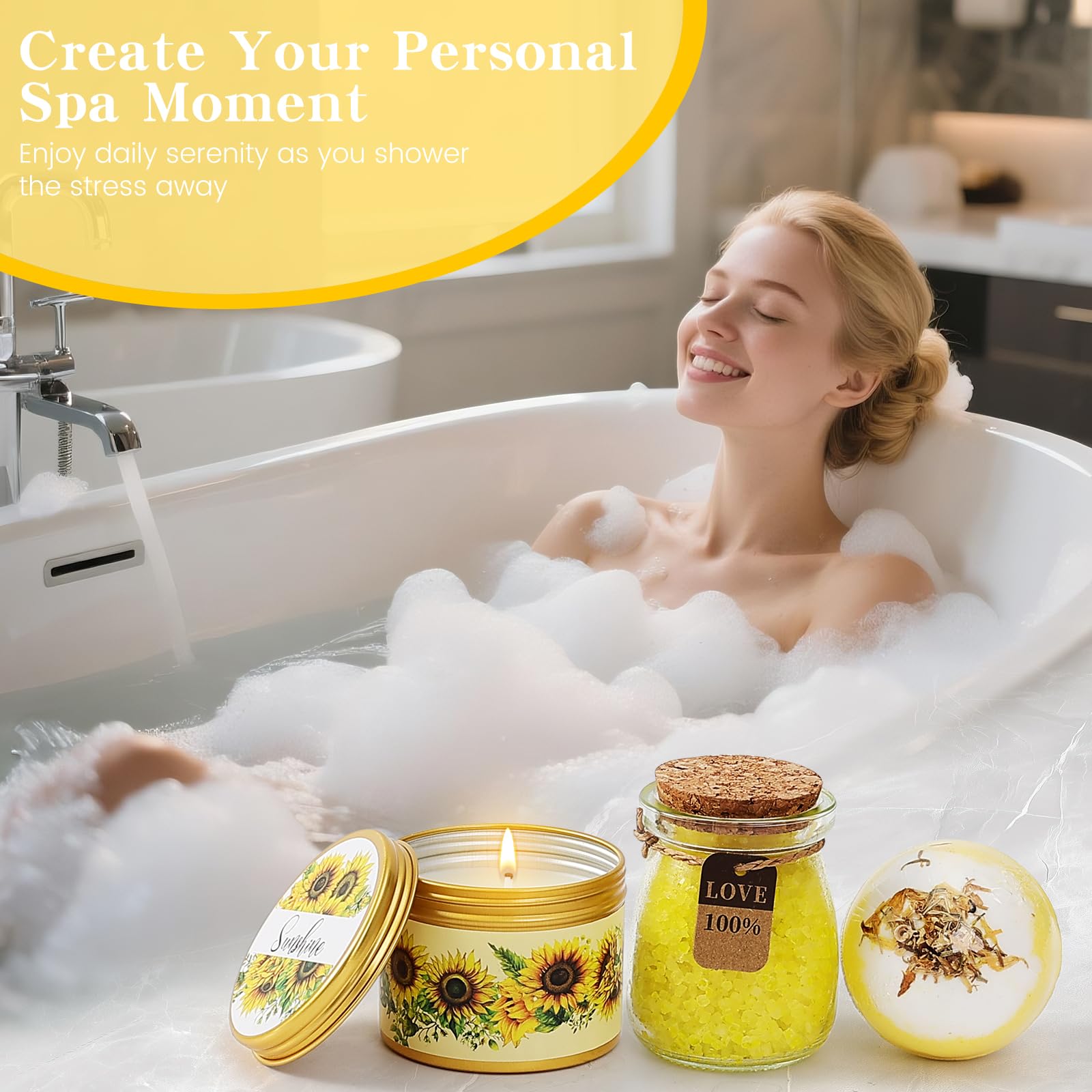 Heartluxe spa set including scented candle and bath essentials
