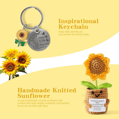 Close up of sunflower themed gifts in Heartluxe basket
