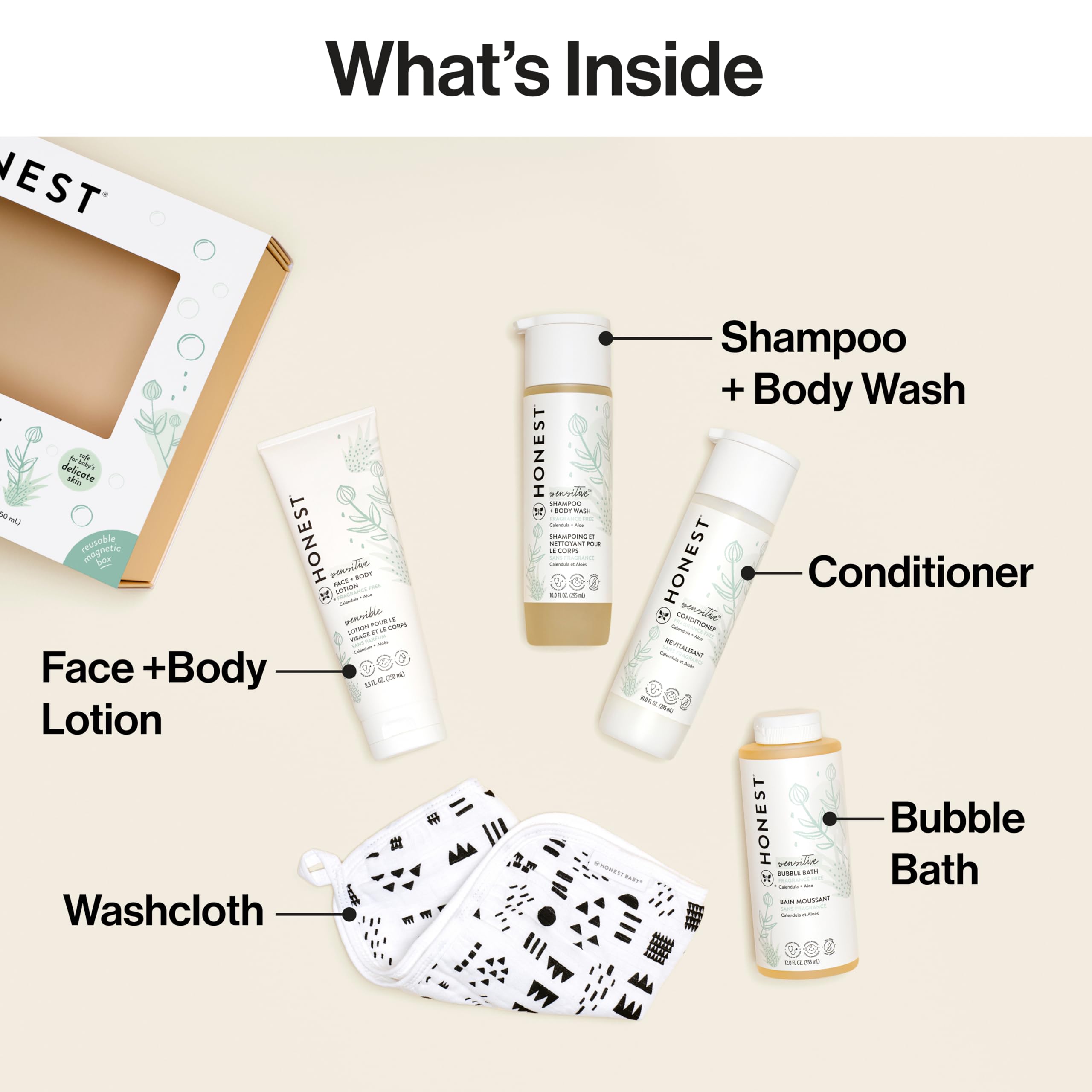 Honest Company fragrance free shampoo and body wash bottle