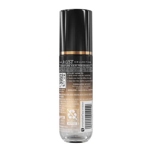 Close up of TresemmÃ© hair fragrance bottle branding