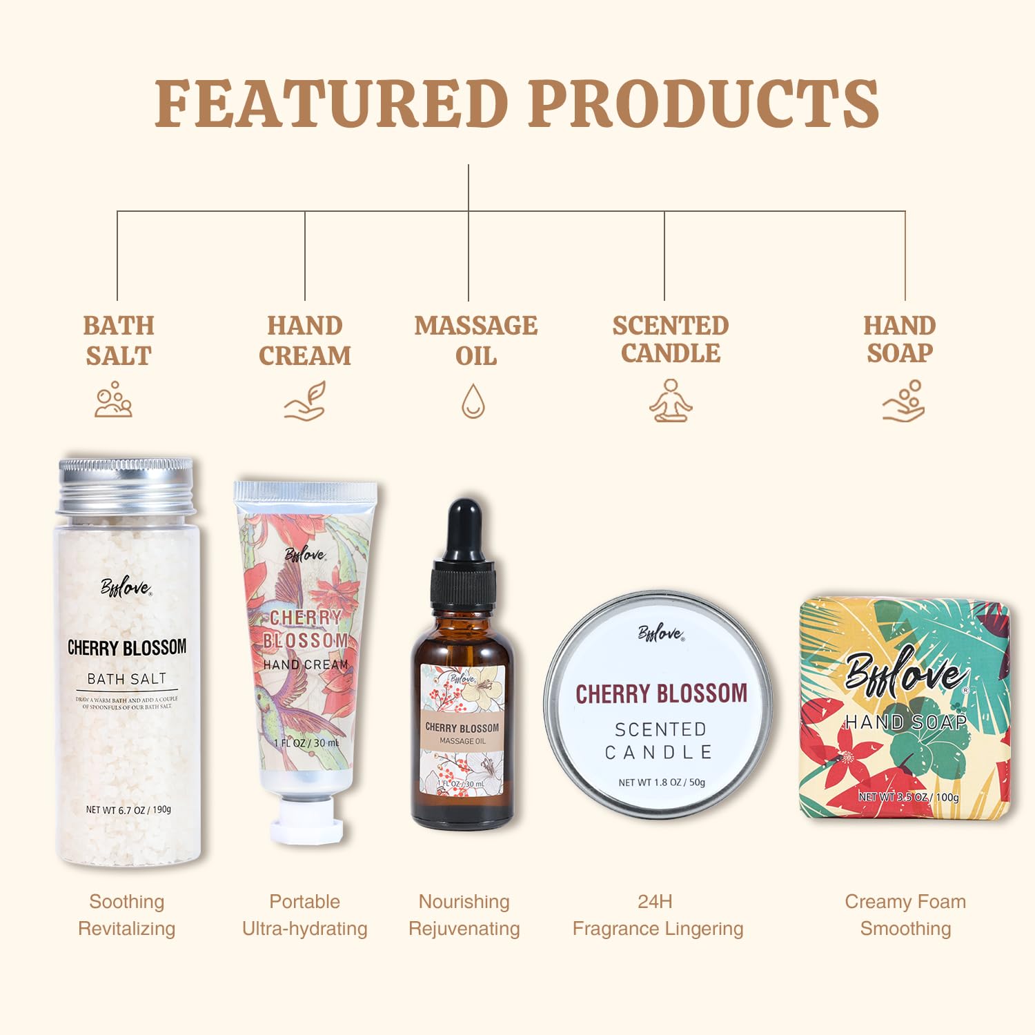 BFFLOVE spa set items arranged inside reusable gift box