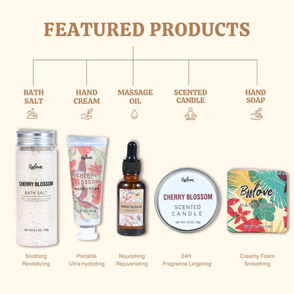 BFFLOVE spa set items arranged inside reusable gift box