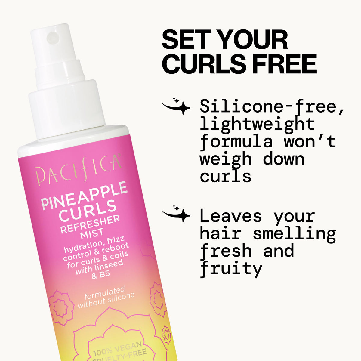 Pacifica Pineapple Curls Refresher Mist demonstrated on curly hair texture
