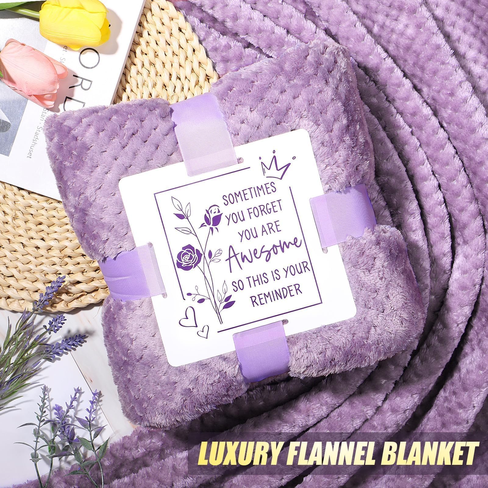 Lavender scented candle and bath bomb from Qinline care package