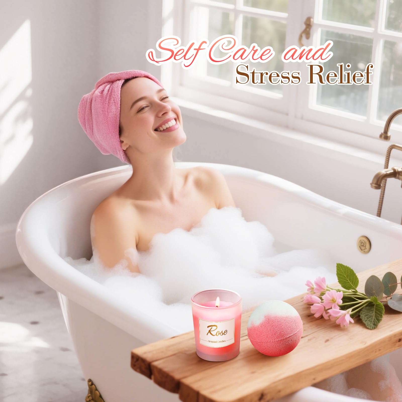 Yorktend rose scented candle and bath bomb for home spa