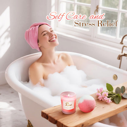Yorktend rose scented candle and bath bomb for home spa