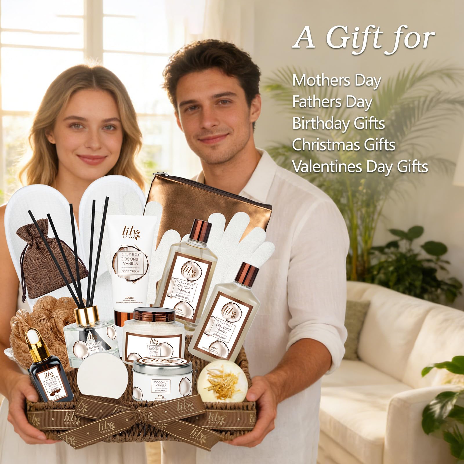 Lily Roy spa gift set contents displayed on table